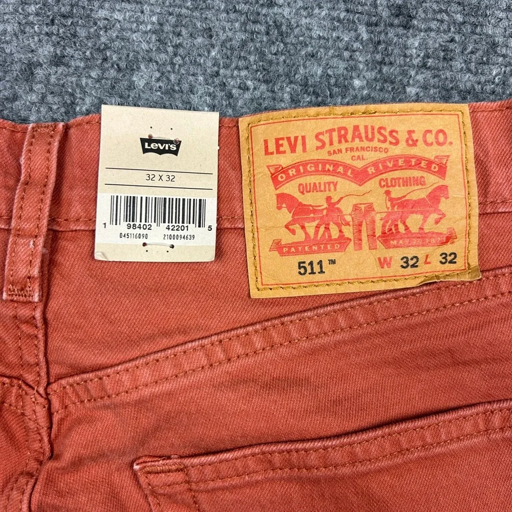 Levis 511 Slim Jeans Mens 32x32 Etruscan Red (Orange) Stretch Twill Pants
